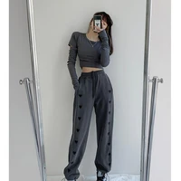 women casual loose heart print streetwear sweatpants femme high waist harajuku trousers wide leg sport jogger harem pants