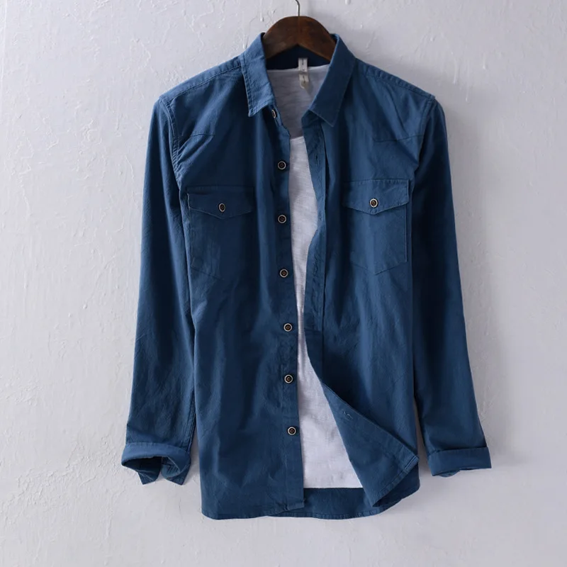 Длинные мужские повседневные рубашки с карманами хаки армейский зеленый черный