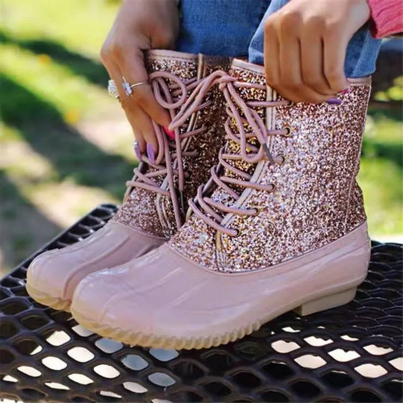 

Women's Rain Boots, Women's Waterproof Shoes, Duck Rhinestone Water Shoes, Rain Boots, Fashion PU Ski Boots Rain Boots Women