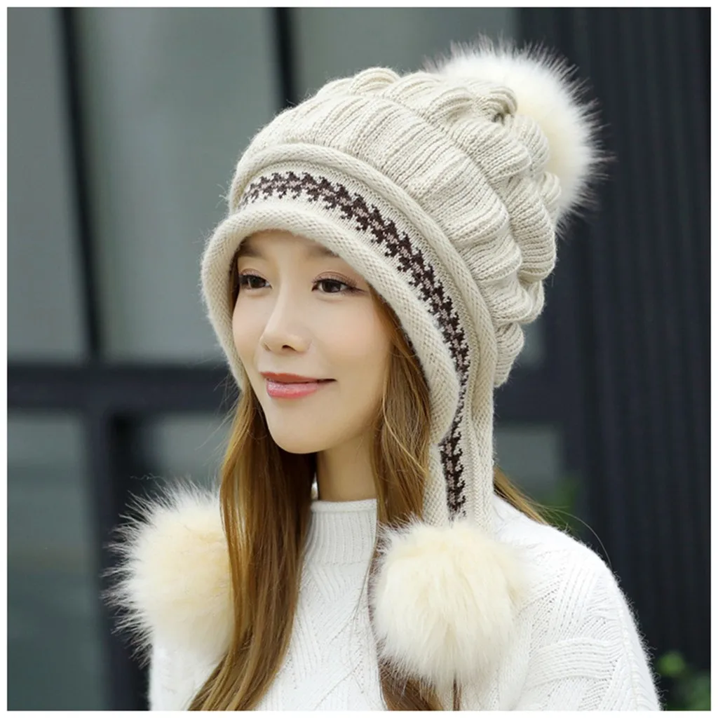 Winter Hat For Women Beanie With Fleece Lining Men Lady Knitted Cap Female Girl Wool Hemming Thick Warm Hats | Аксессуары для