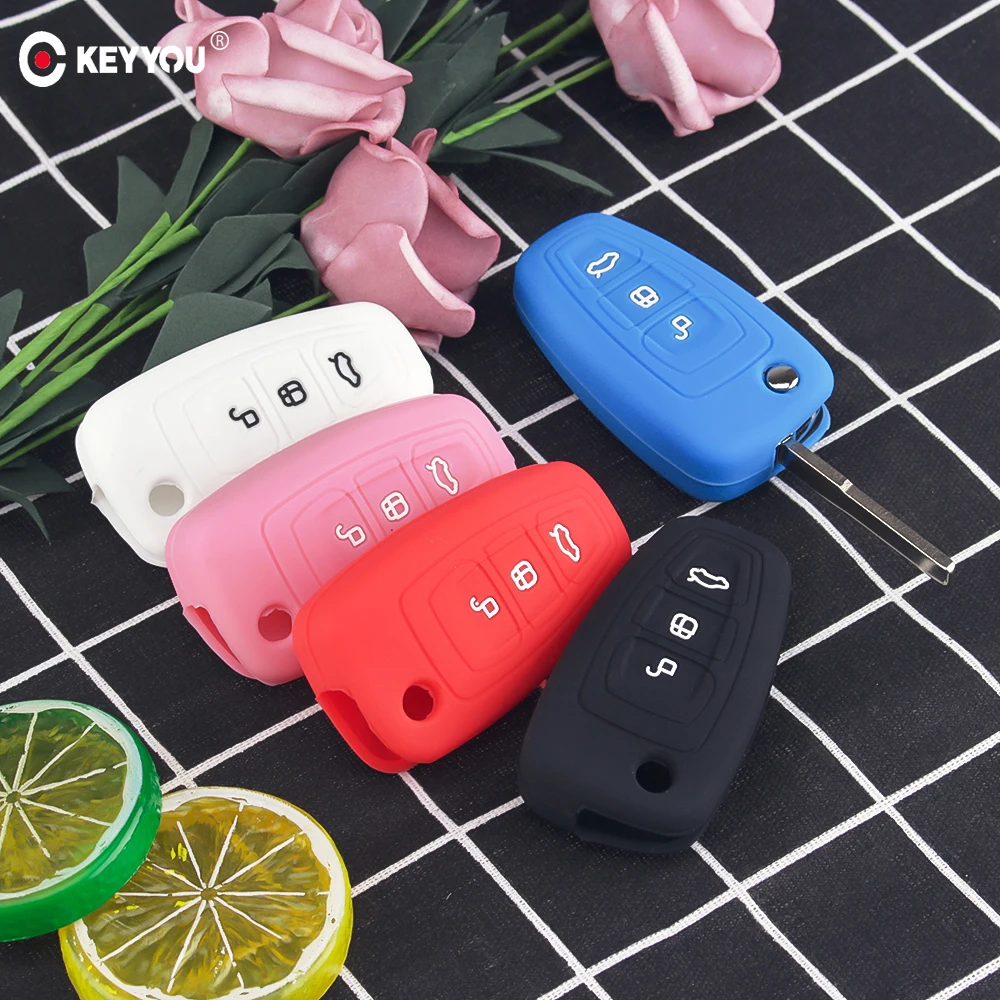 

KEYYOU New Car Fashion Silicone Flip Key Cover Remote Case Fob Fit for Ford Focus MK3 Mondeo Fiesta Kuga ECOSPORT ESCAPE RANGER