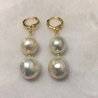 13 18mm white baroque south sea pearl earrings 18k aaa huge pendulous natural mesmerizing clasp party earbob dangler chic aurora