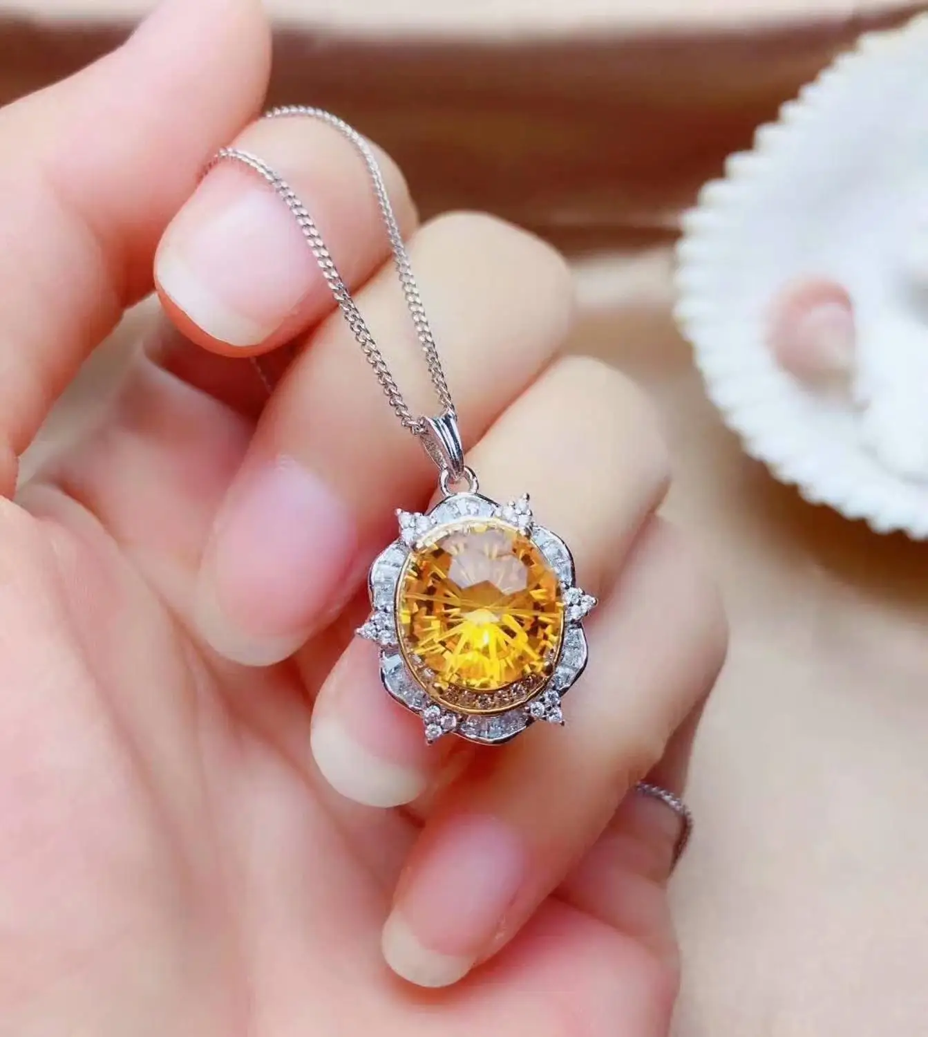 

shilovem 925 sterling silver Piezoelectric citrine Rings pendants send necklace fine gift Jewelry women 10*10mm mtz1010991agj