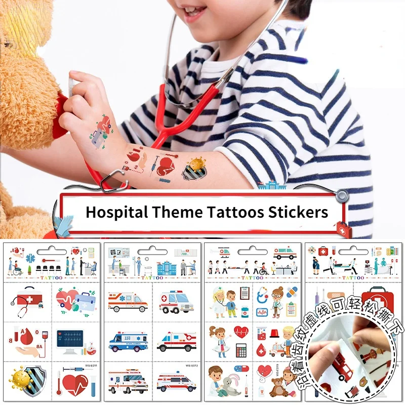 

10pcs Hospital Theme Temporary Tattoos Stickers Ambulance Doctor Nurse Theme Waterproof Tattoos for Kids Birthday Party Favor