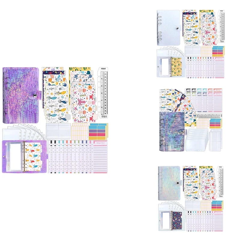 

A6 PVC Binder Cover, Budget Sheets,Storage Card Bags,Blank Stickers for 6-Ring Cash Envelopes,Daily Money Planner