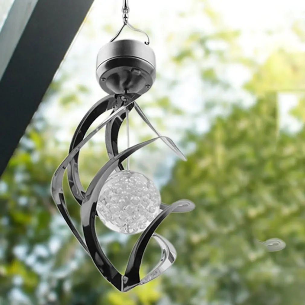 

2021New Solar Silver Wind Chime Lamp LEDNight Light Hanging Spinner Outdoor Waterproof Courtyard Garden Decoration Free Shipping
