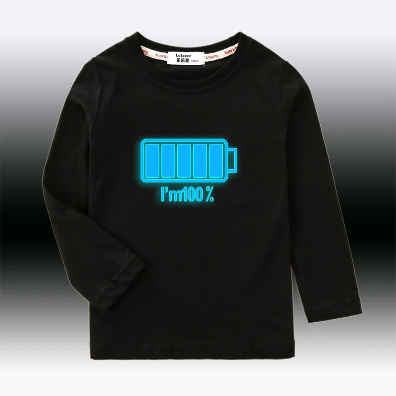 

Lolocee kids o-neck tops battery luminous t-shirt boy 100% energy clothes child long sleeve cotton tee shirt