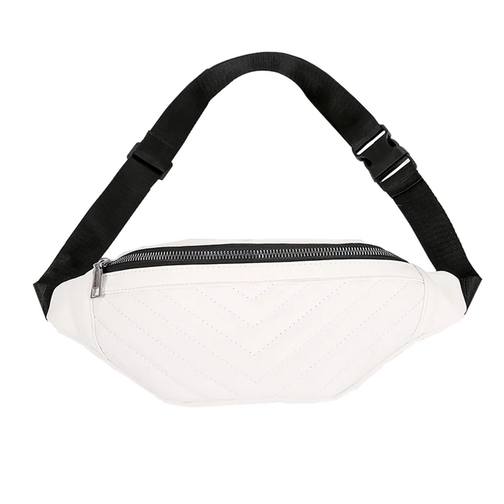 White Women Striped Pockets Fashion Fanny Pack Diagonal Chest Phone Purse Travel Versatile Shoulder Bag candy color banana waist bag - Color: White