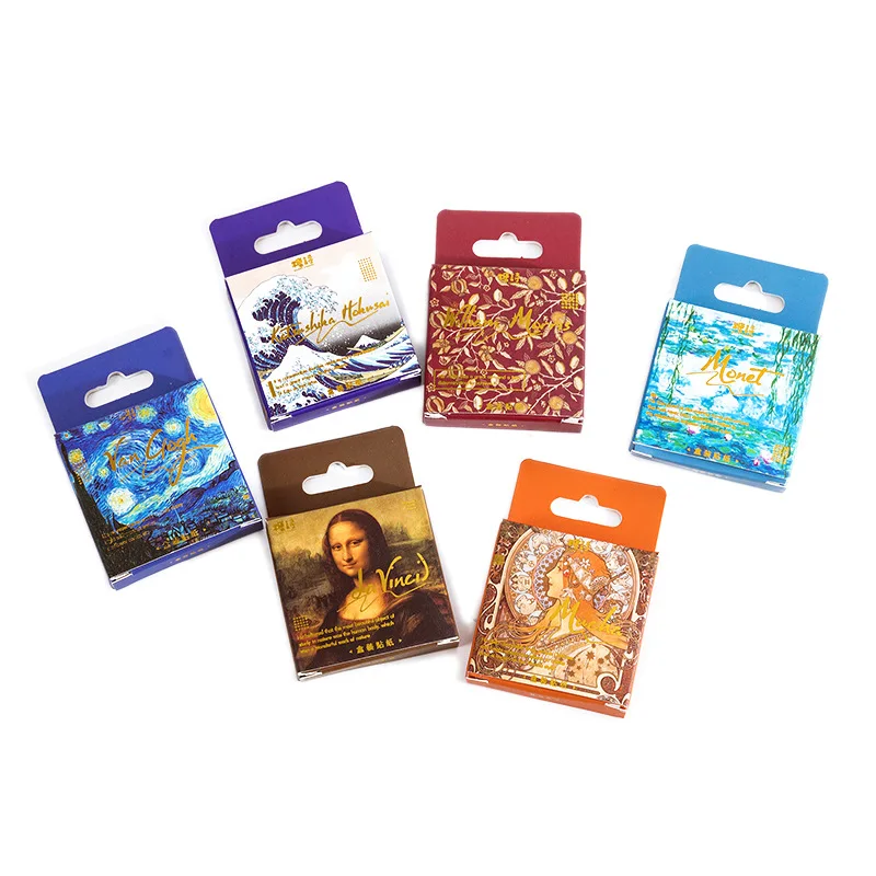 

45Pcs/Box World Famous Painting Series Sticker Van Gogh, Monet Oil Paintings DIY Diary Decorative Album Stickers Label