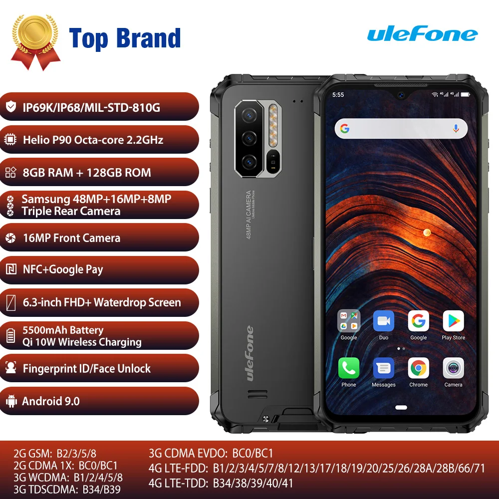 Ulefone Armor 7 Android 9 0 IP68 смартфон NFC Helio P90 Octa Core 6 3 'Ǝ GB + 128GB 48MP 5500mAh 4G глобальная версия