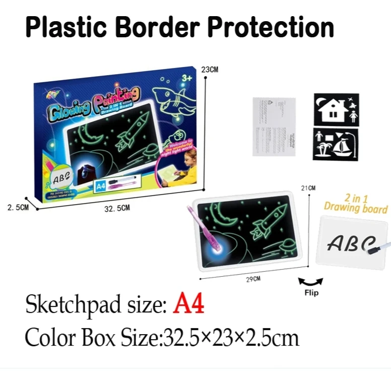

A3 Big Light Luminous Drawing Board Kids Toy Tablet Draw In Dark Magic With Light-Fun Fluorescent Pen Children Educational Toy