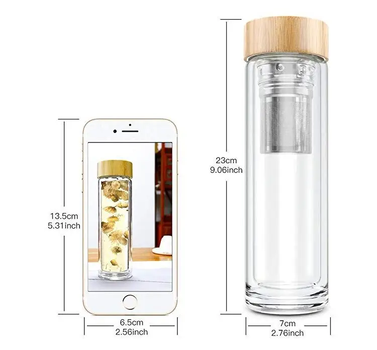 Новая стеклянная бутылка для воды изолированная короткая портативная с чайным