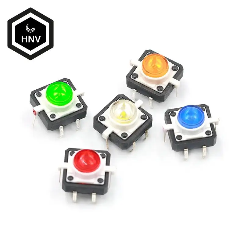 

5PCS 1 set 12X12X7.3 Tactile Push Button Switch Momentary Tact LED 5 Color 12X12X7.3mm 12*12*7.3mm DC12V 50mA