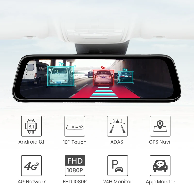 AWESAFE ADAS Android 8 1 поток медиа зеркало заднего вида gps камера-навигатор 4G Wifi 1080P