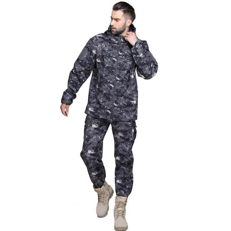 Outdoor Men Softshell Tactical Military Training Fleece Lined Jacket with Hood Woodland Digital Camouflage | Спорт и развлечения
