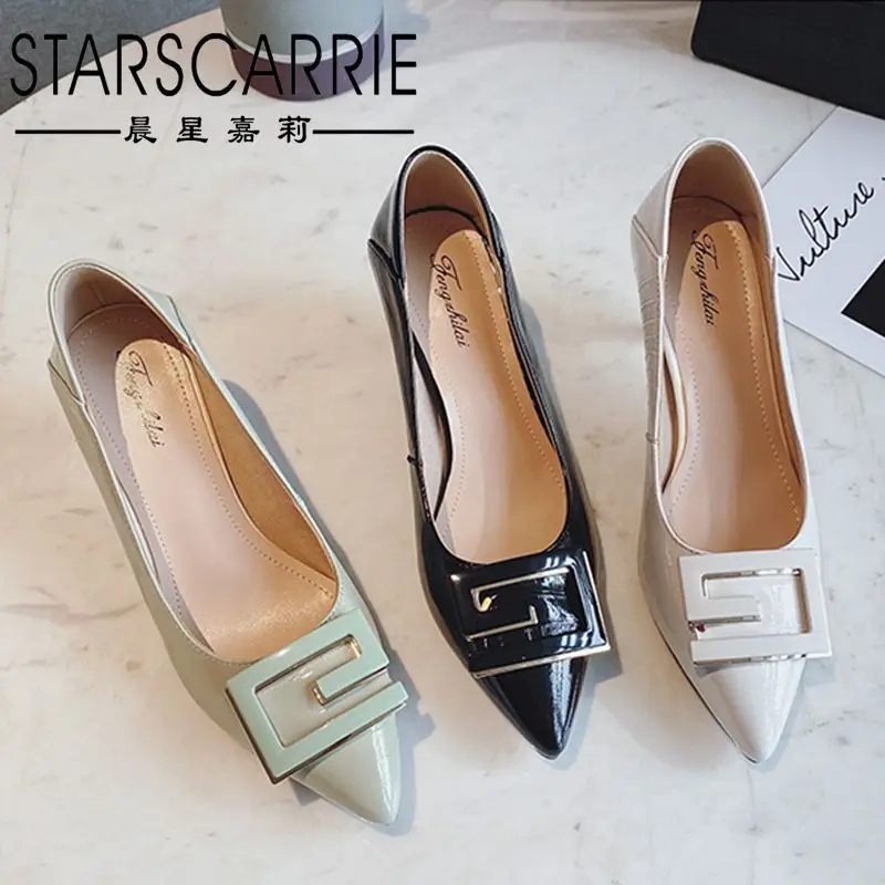 

Early spring 2021 leather pointed high heels leather square buckle thin heel ol professional work shoes temperament single shoes