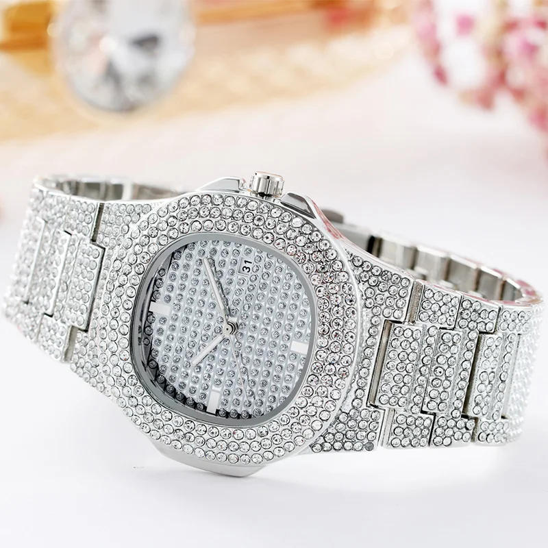 Топ Роскошные часы для женщин блестящие полностью бриллиантовые женские из