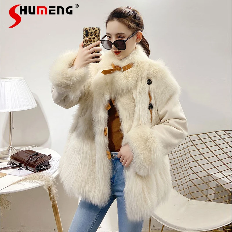 

Fashion Stand Collar Faux Fox Fur Coat for Women 2021 Autumn and Winter New Solid Color Reversible Jacket Female