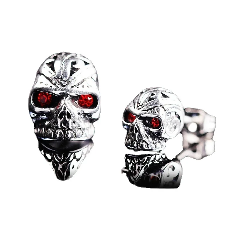 

Personality Horror Skull Red Crystal Earrings Retro Punk Men Women Inlay Zircon Earrings Fashion Men Women Nightclub Jewelry
