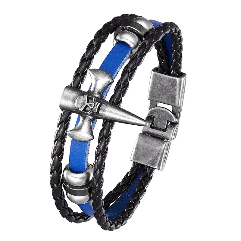 2020 винтажный кожаный браслет Мужская мода череп многослойный вязаный манжета в