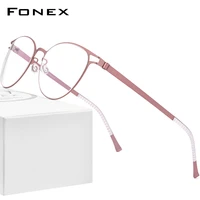 fonex alloy eyeglasses frames women 2020 new vintage round myopia optical frame prescription glasses men screwless eyewear 996