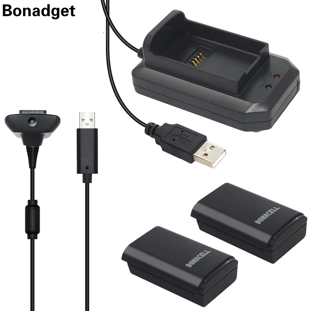Bonadget 2200mAh Pack+Charger Cable For Xbox 360 Wireless Game Controller Gamepads Battery Pack Replacement | Электроника