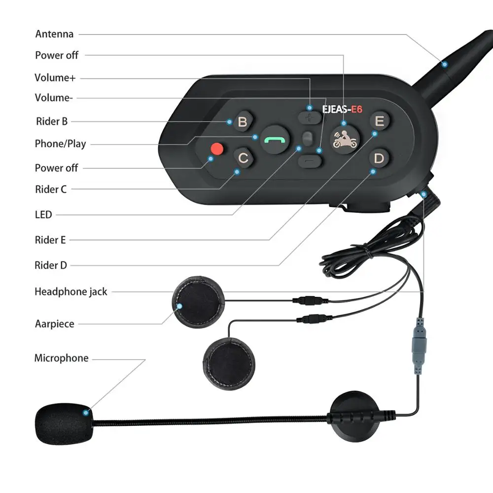 Гарнитура для мотоцикла EJEAS E6 Bluetooth Интерком 1200 м VOX MP3 GPS Moto шлем BT беспроводная