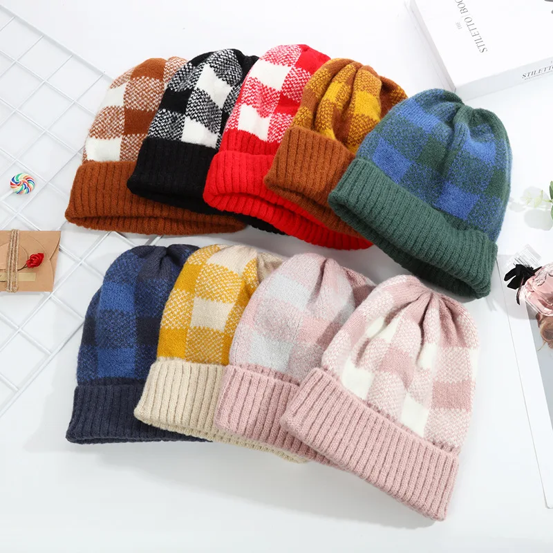 

Fashion Thick Beanie Hats Women Beanies for Men Gorros De Lana Plaid Hat Bonnet Homme Cap Skullies Caps Cappello Uomo Invierno