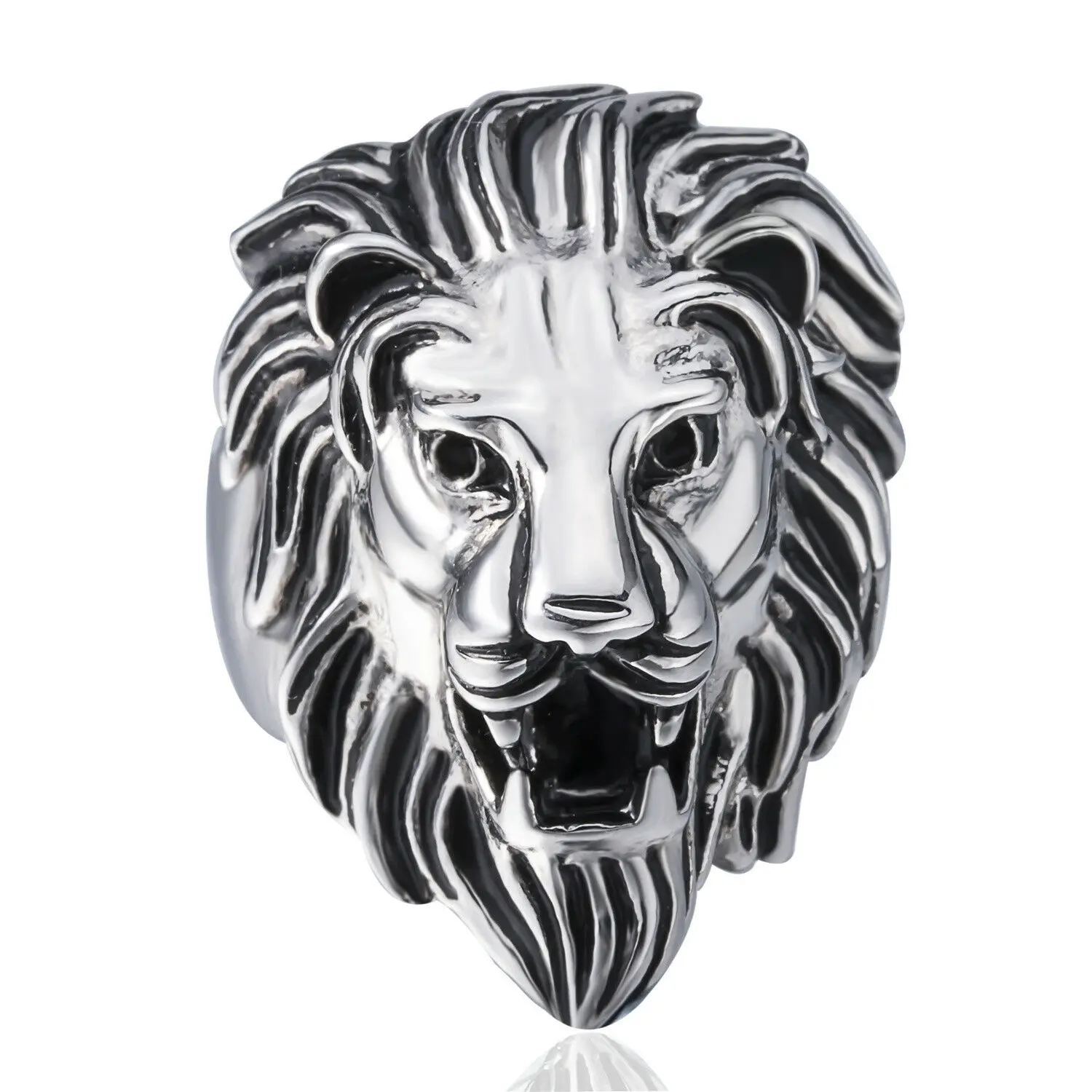 

Mens Silver Large Lion King Stainless Steel Biker Ring Fashion Jewelry Size 6-13