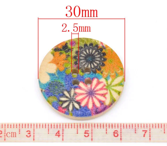 

30Pcs New Wood Sewing Buttons 4 Holes Scrapbooking Round Multicolor Flower Pattern For Sewing Crafts DIY Clothing Accessories