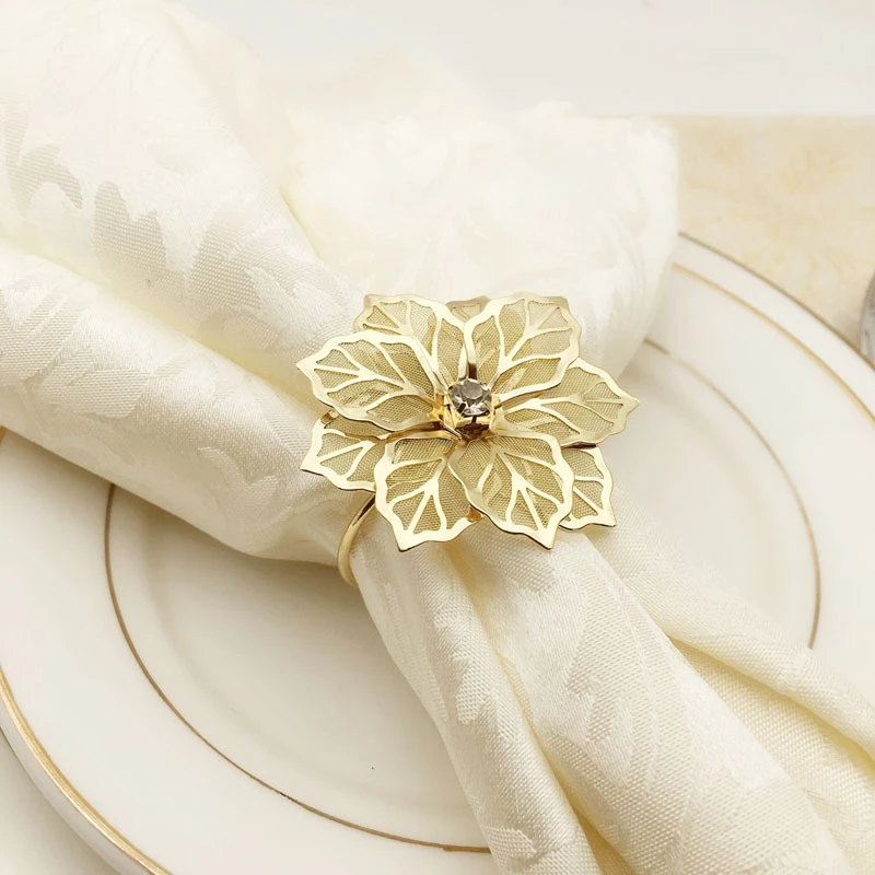 

10Pcs Flower Design Napkin Rings Metal Gold Napkin Buckle Napkin Ring Holder Hotel Restaurant Wedding Party West Dinner Table De