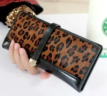small leopard Кошелек из коровьей кожи для женщин, модные длинные женские кошельки из конского волоса и сумочки с леопардовым узором, держатель для карт, тонкие женские кошельки - Цвет: small leopard