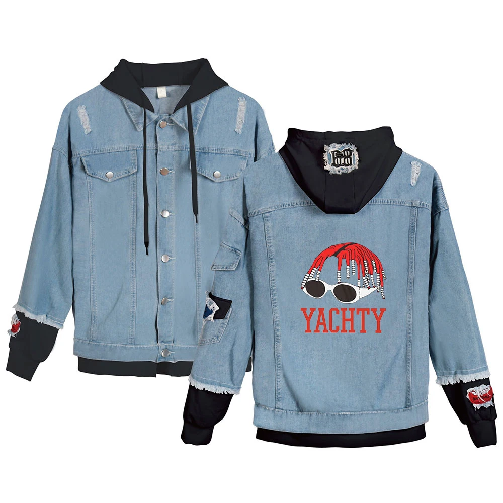 

Lil Yachty Hooded Denim Jacket For Women Casual Jeans Jacket Holes Vintage Harajuku Coat Female loose Streetwear Basic Coats
