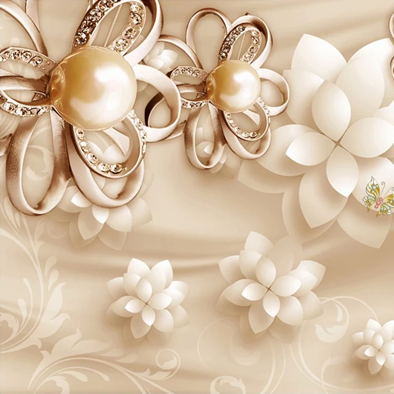 Custom Mural Wallpapers Home Decor 3D Golden Pearl Flower Jewelry Living Room Bedroom TV Background Photo Wallpaper Papier Peint |
