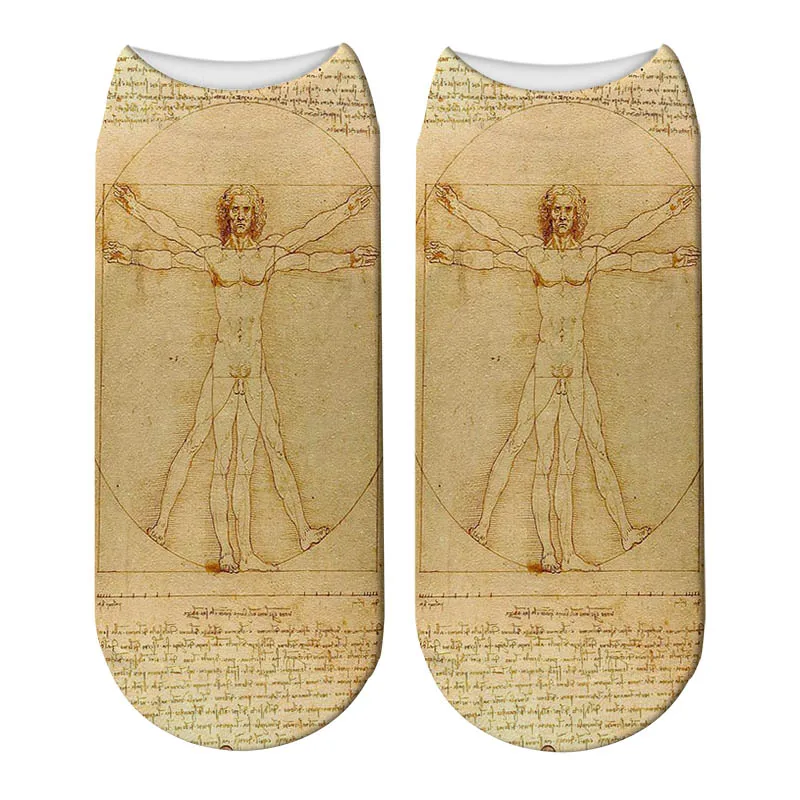 Мона Лиза 3d печать на холсте носки Для женщин персонаж Harajuku Масла Стиль известная