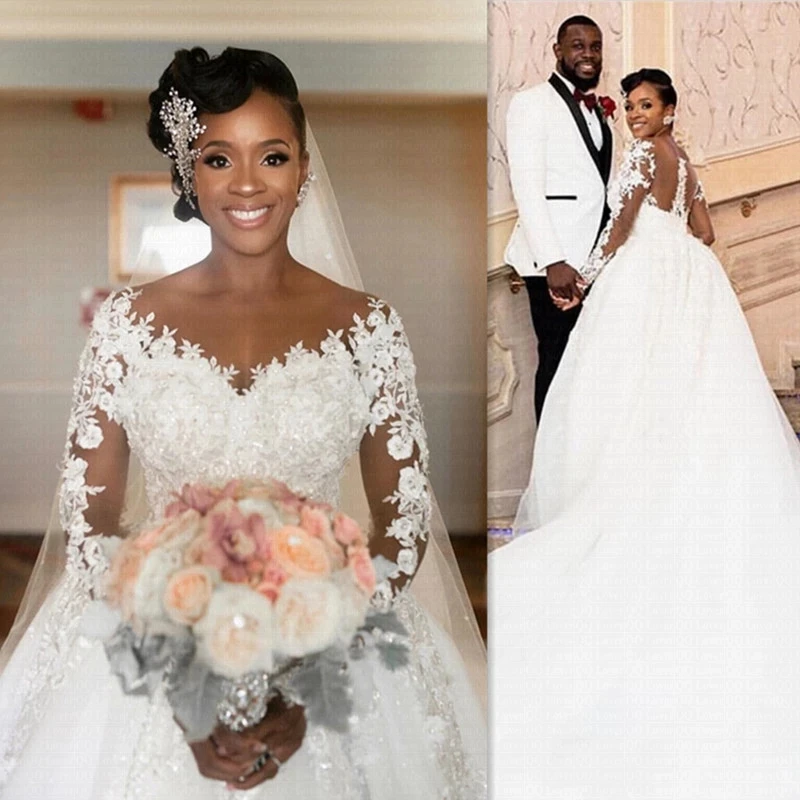 Кружевные Африканские свадебные платья 2023 3D цветы удивительный шейный арабский