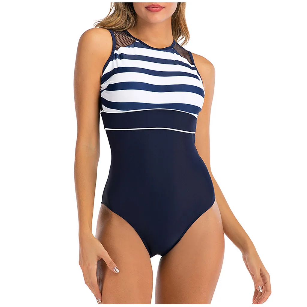 Женский танкини цельный полосатый костюм с бюстгальтером пуш ап мягкими