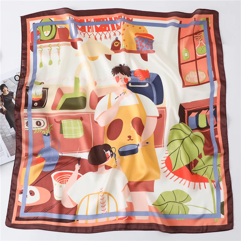 

2020 New Summer Silk Square Scarf Women Hair Neck Bandana Fashion Print Neckerchief Female Luxury Brand Scarves Head Wraps