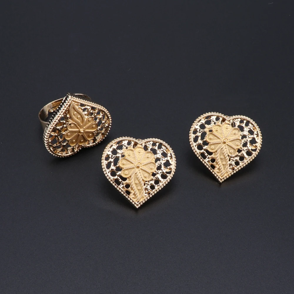 Дубай золотой цвет кристалл сердце кулон ожерелье серьги ювелирный набор