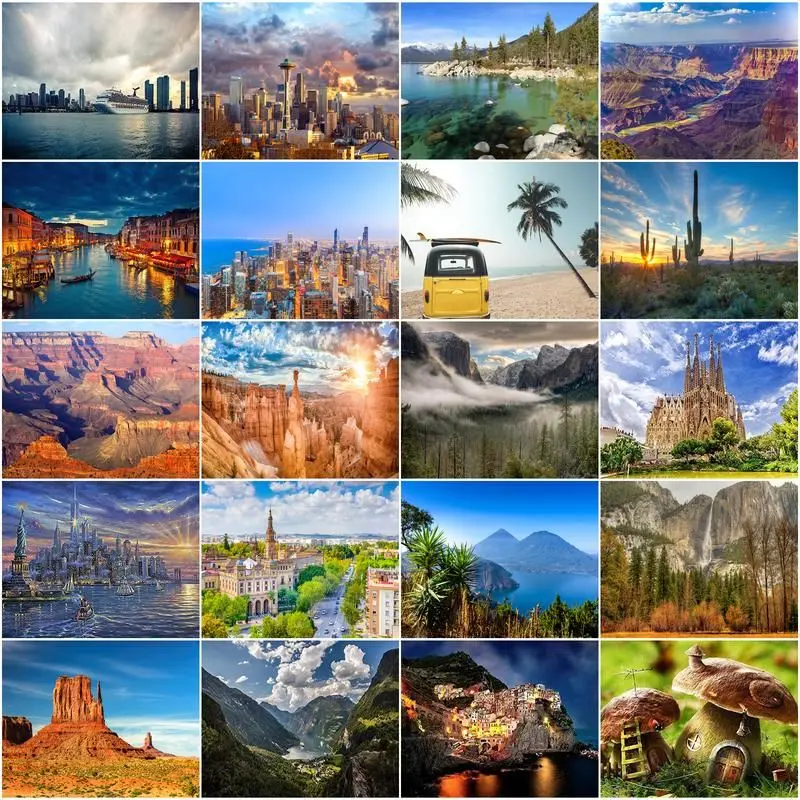 

CHENISTORY DIY Diamond Embroidery Painting City Scenery Full Square Round Drill Cross Stitch Mosaic Rivers Landscape Handicraft