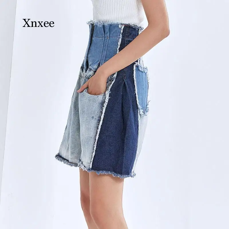 

Avant-Garde Patchwork Tassel Hit Color Wide Leg Shorts Women High Waist Casual Shorts Female Summer Fashion Y2K New Chic Pants