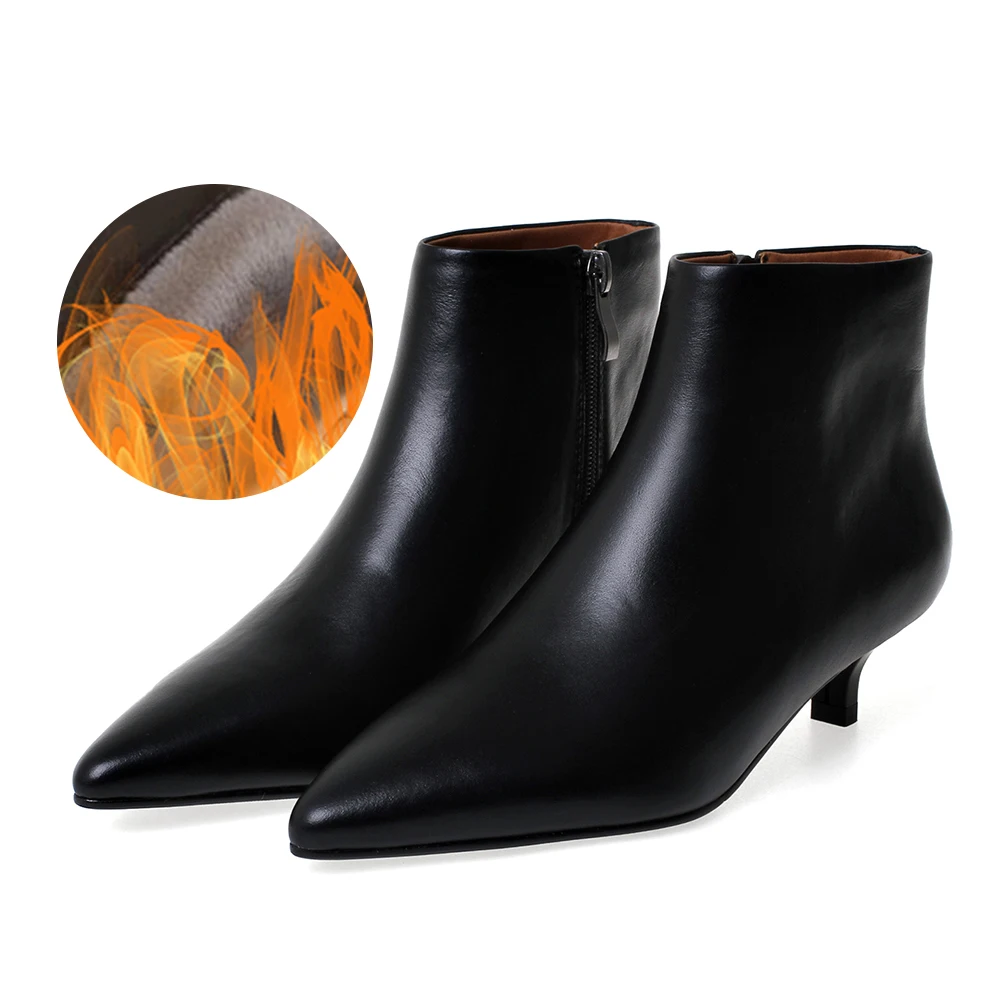 black fur Большие размеры 34-43; Модные ботильоны; женская обувь с острым носком; женские полусапожки на молнии; сезон осень-зима; женская обувь - Цвет: black fur