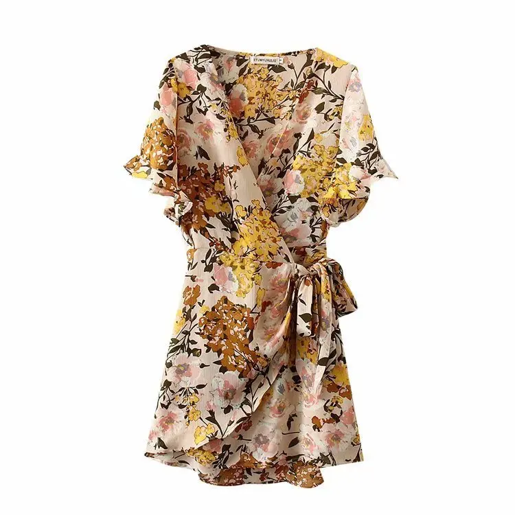 Fc1067 58 женское Новое плиссированное платье со шнуровкой и несимметричным принтом