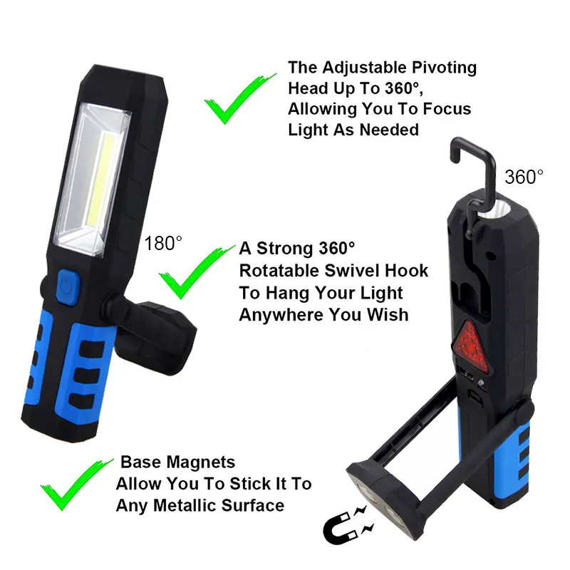 3 Вт COB светодиодный светильник для проверки работы с поворотным крюком