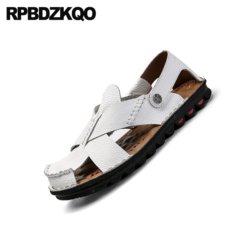 Шлепанцы мужские с закрытым носком дышащие сандалии гладиаторы натуральная кожа