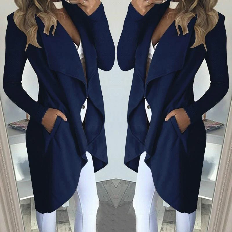 Новый кардиган Тренч для женщин плюс размер 4xl длинный рукав воротник с лацканами