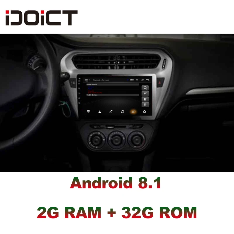 IDOICT Android 8.1 IPS 2G+32G Car DVD Player GPS Navigation Multimedia For peugeot 301 Citroen Elysee Radio 2013-2016 | Автомобили и