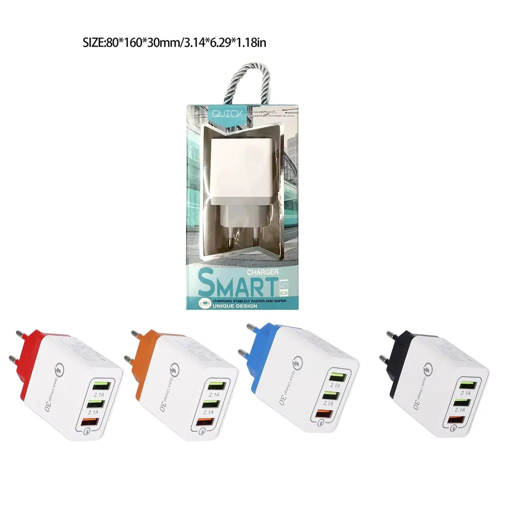 

Multi Interface 5V 9V 12V Smart Phone Charger Head 3USB QC3.0 Mobile Phone Fast Charging Charger Head