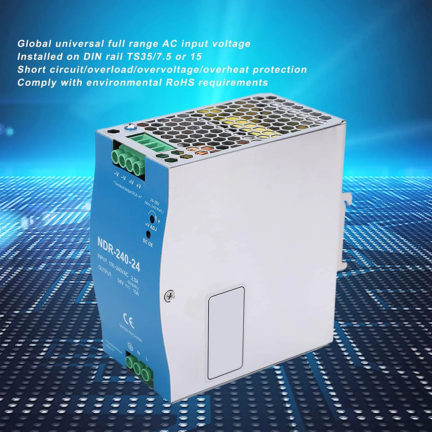 

10 Amp Din Rail 10A Switching Power Supply 240 Watt Corrosion Resistance