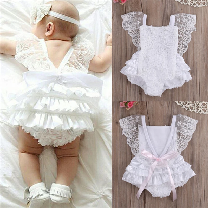 

Newborn Baby Princess Girls Romper Lace Floral Ruffle Sunsuit Sleeveless White Jumpsuit Summer Outfits Clothes 0-18M